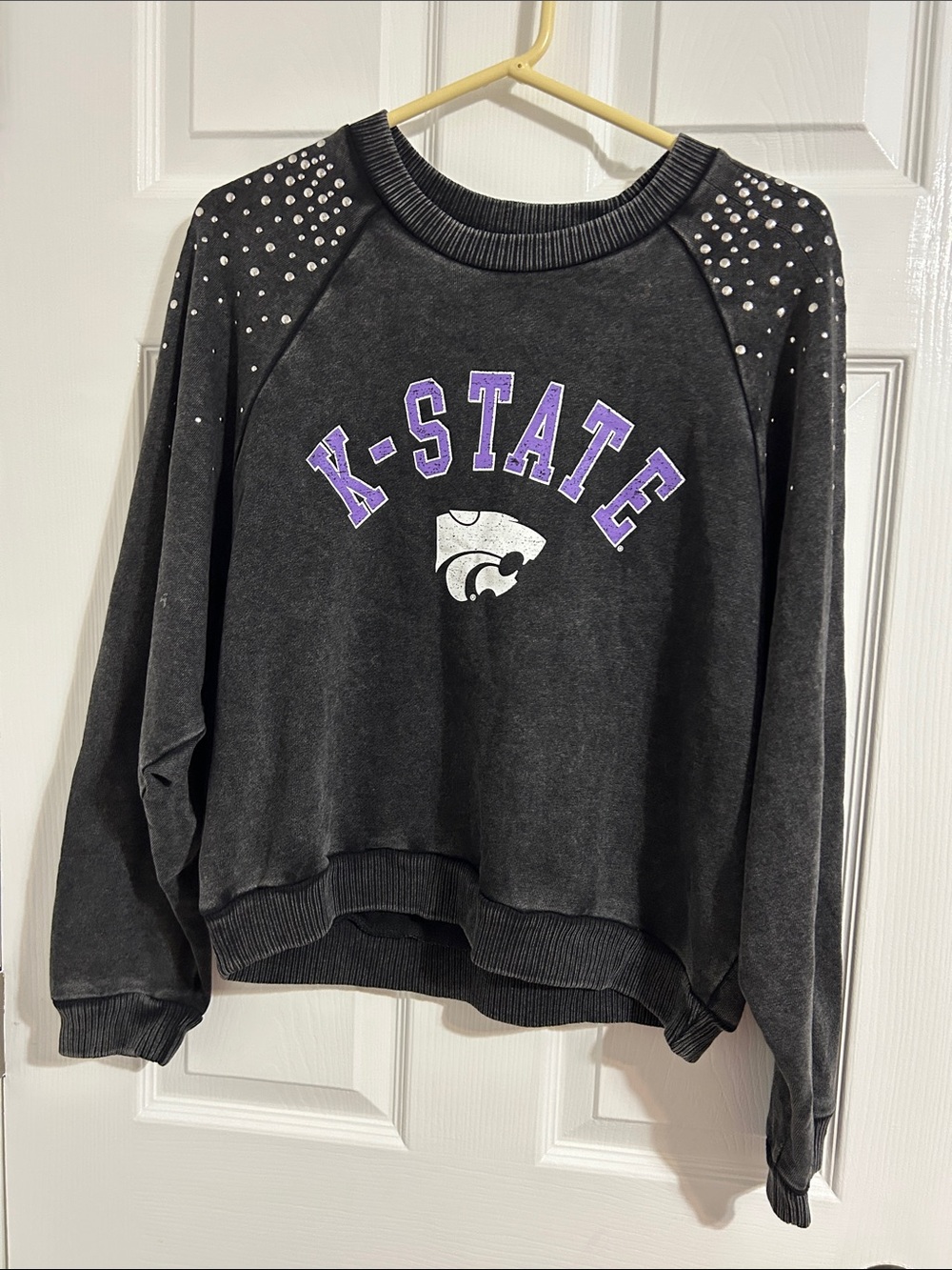 K-State Black Rhinestone Shoulder Pullover Sweatshirt